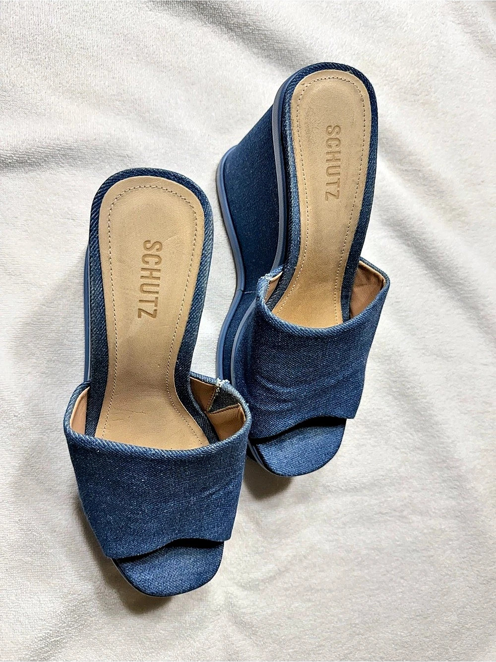 Schutz Maya Denim Wedge Sandal Blue US 10B